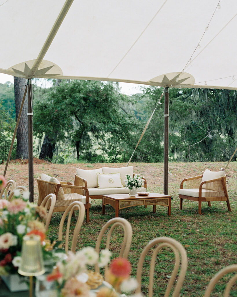 Lounge area at wedding in reception space