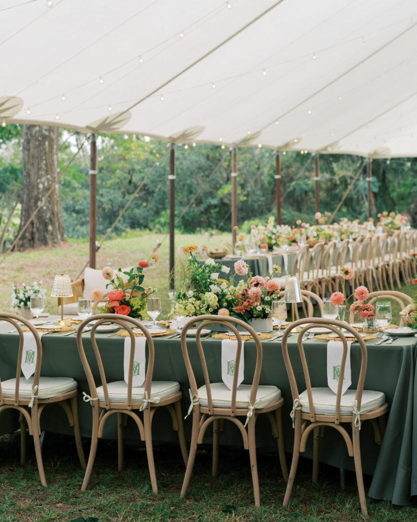 Whimsical fall wedding décor at a Charleston private estate