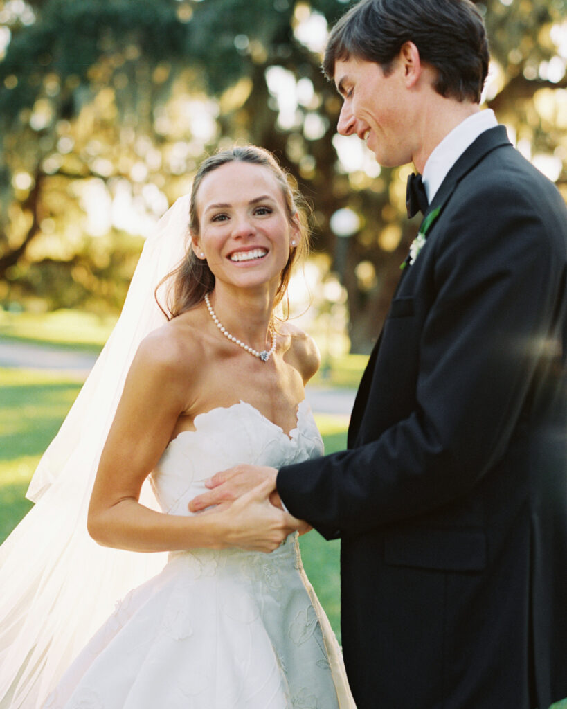 Bride and groom portraits at sunset on Jekyll Island at Crane Cottage
