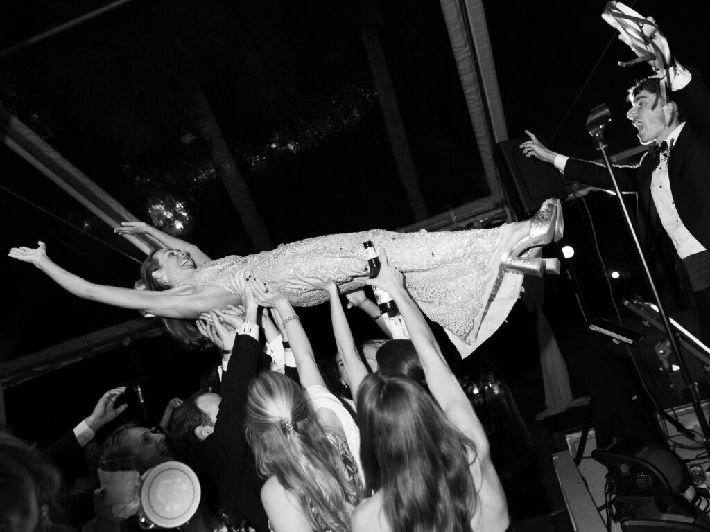 Bride and groom celebrating