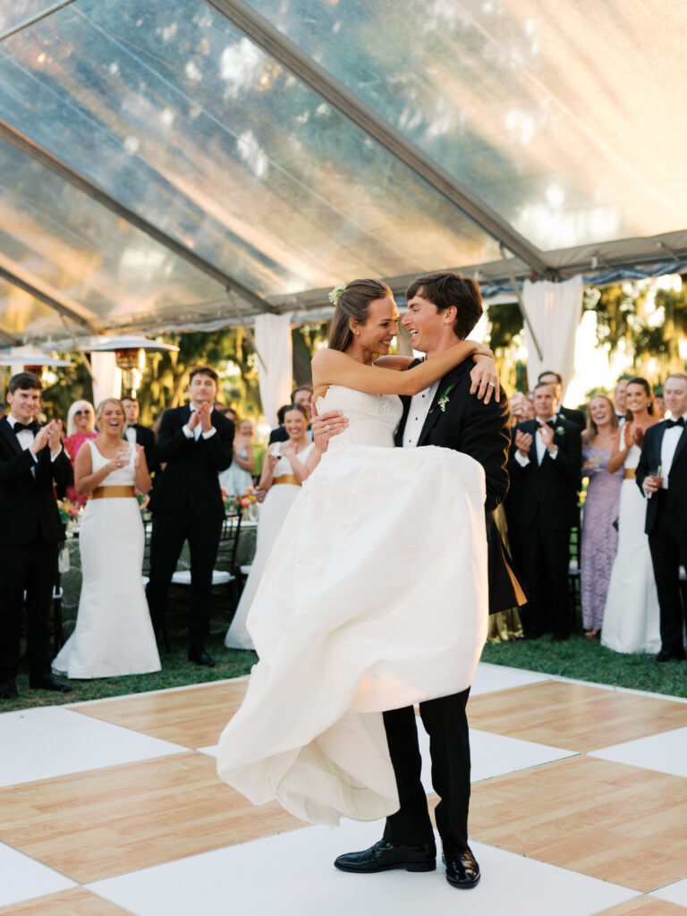 Bride and groom share their first dance
