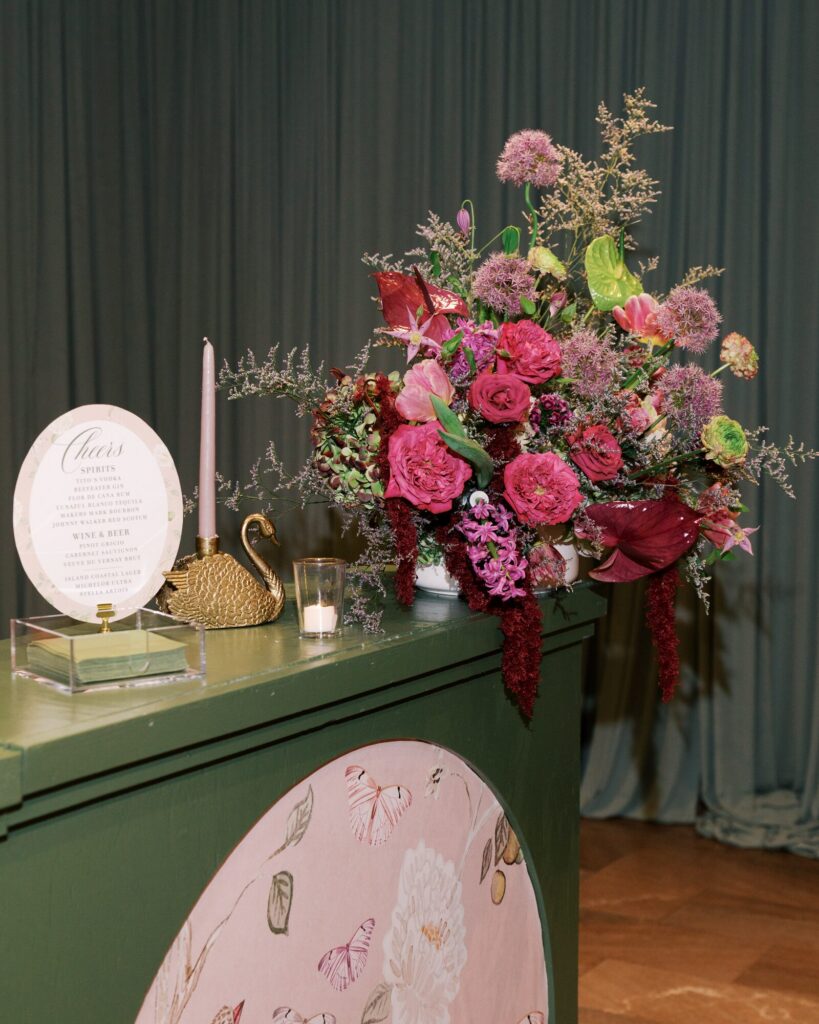 Cocktail hour bar at a Gibbes Museum wedding, Charleston